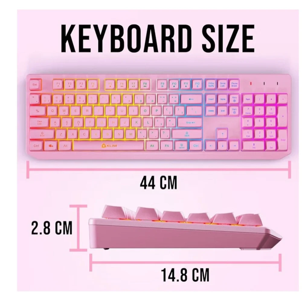 KLIM Chroma Pink Wireless Keyboard – RGB Backlit, Rechargeable Battery